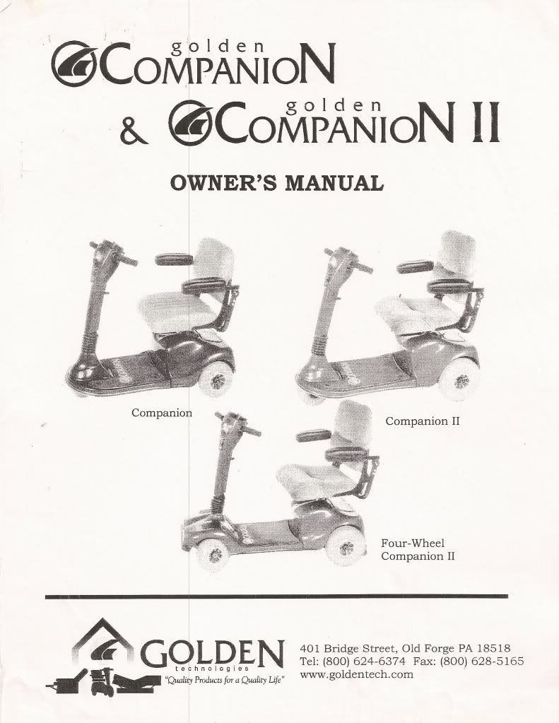 GOLDEN TECHNOLOGIES COMPANION SCOOTER OWNERS MANUAL Photo By ...